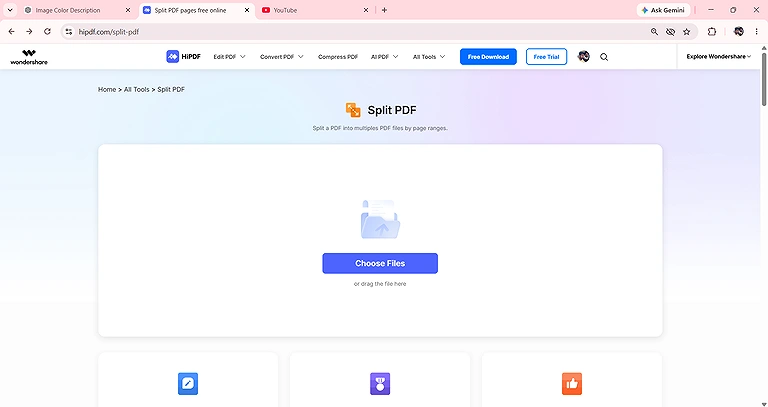 Upload your PDF document to the workspace of HiPDF