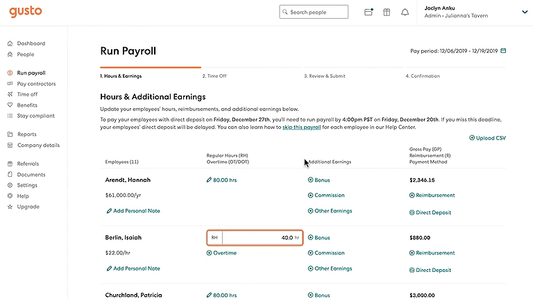 Streamlining payroll while staying 100% compliant with Gusto's all-in-one dashboard.
