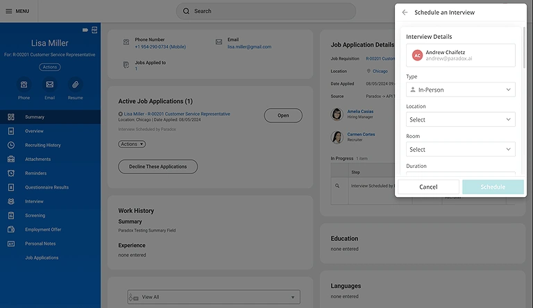 Paradox Summary Interface open for a Andrew Account