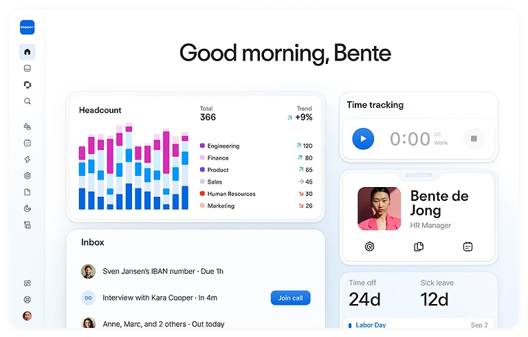 Personio employee portal interface, showing an active user profile analytics