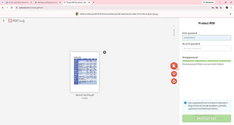 PDF Candy Password Strength Controls