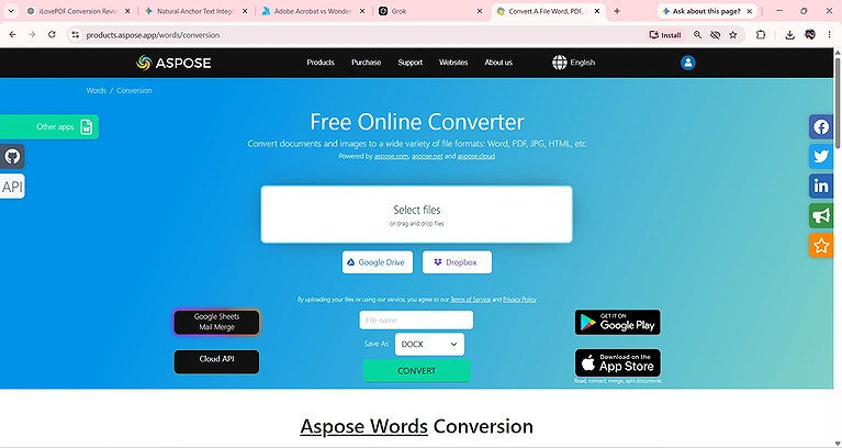 Upload your PDF to Aspose and convert it online without installing software.