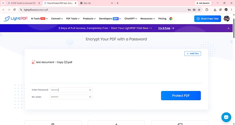 LightPDF Password Strength Controls