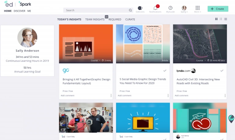 A view of the EdCast user homepage, showcasing the personalized learning dashboard and recommended content