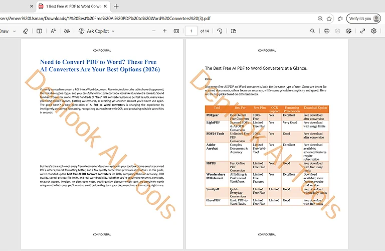 The test PDF with a custom watermark added using PDF24 Tools watermark tool.