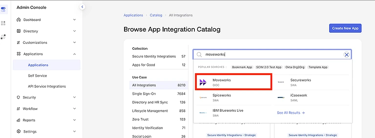 Moveworks overview showing the Integrations Catalog  search, connect, and manage all apps in one place.