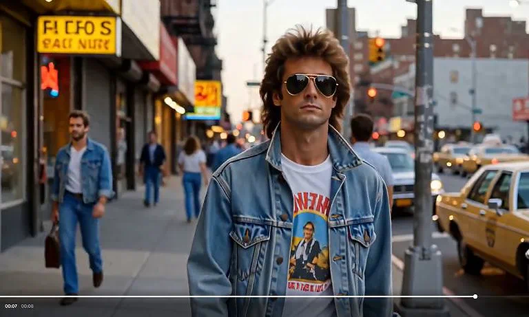 CapCut-generated 1980s-style video with retro fashion, vintage cars, and cinematic motion.