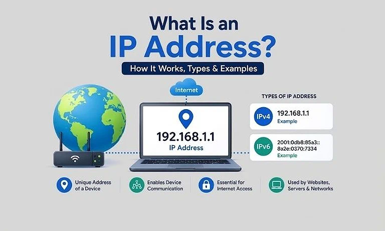 Cover photo What Is an IP Address? How It Works, Types & Examples