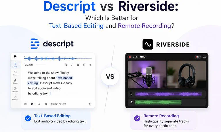 Cover Photo  Descript vs Riverside: Which Is Better for Text-Based Editing and Remote Recording?