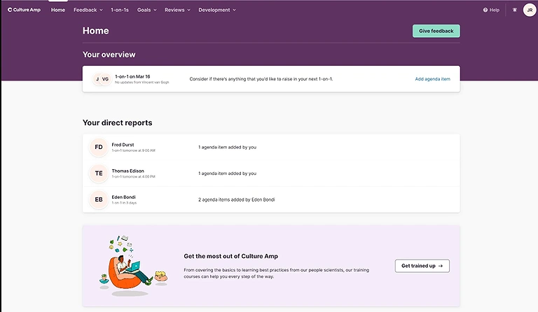 First look of Culture Amp Home Page. Excited to finally have a single source of truth for employee feedback and development.