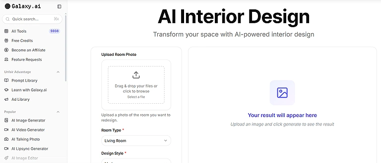 Galaxy.AI’s Interior Design Official Tool Image