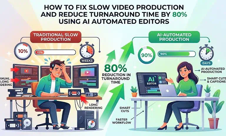 Cover Photo How to Fix Slow Video Production and Reduce Turnaround Time by 80% Using AI Automated Editors