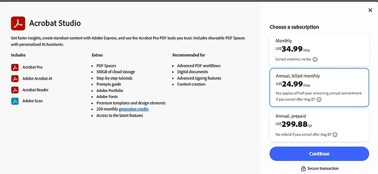 Adobe Acrobat Pricing Plan