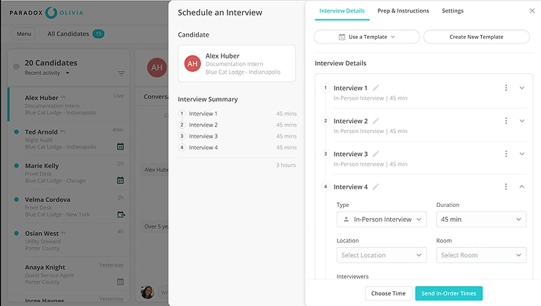 Paradox Desktop Interview Scheduling Dashboard. Source: Paradox / Interview Scheduling Automation — Paradox