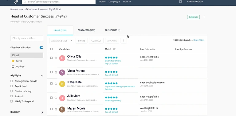 Eightfold Customer Success data reveals real candidate outcomes and hiring performance.