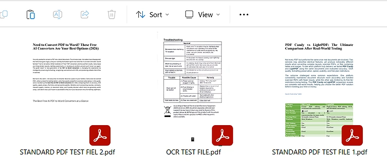 Three testing files including one Scanned (OCR) file for each AI tool observation in PDF merging