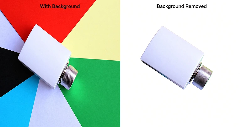 Canva clearly removed the colorful backgroun, leaving the white product perfectly isolated