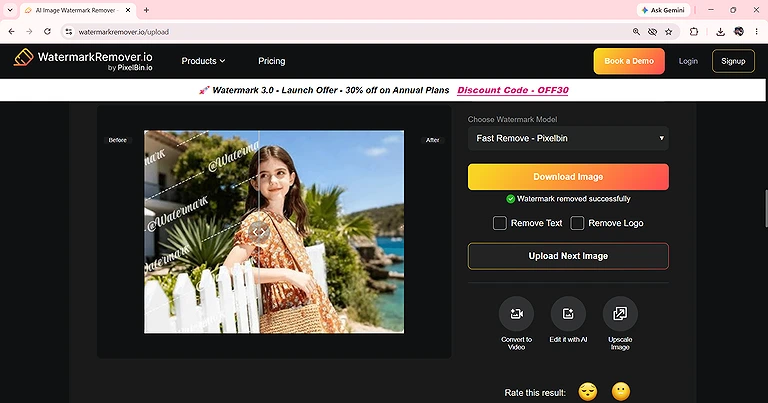 WatermarkRemover.io provides precise manual control for removing or restoring selected watermark areas.