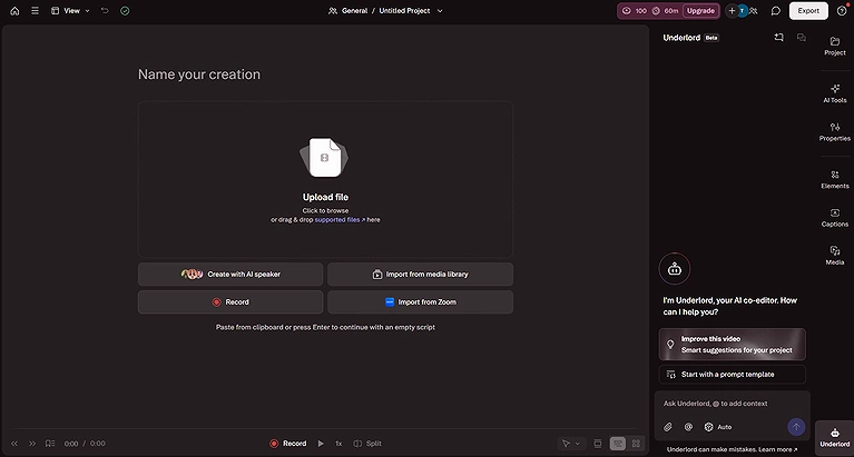 Descript workspace during the video import process.