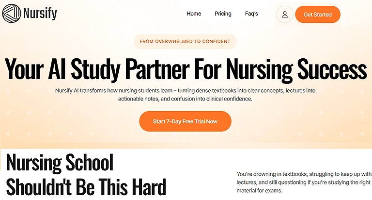 Nursify Home page