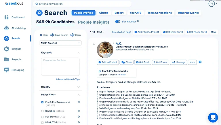 Uncovering the right candidates faster using Seekout’s advanced search filters.