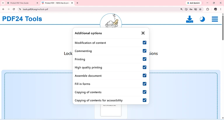 PDF24 Encryption and Security Settings